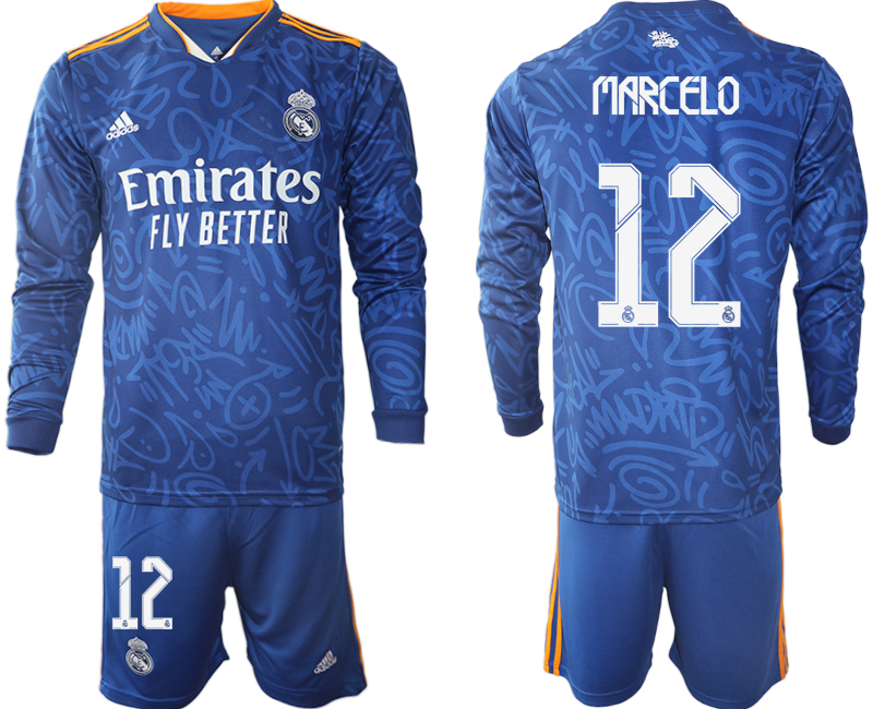 Men 2021-2022 Club Real Madrid away blue Long Sleeve #12 Soccer Jersey